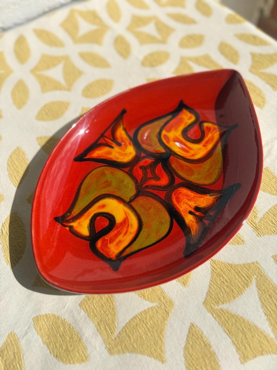 Mid Century Poole Pottery Delphis Teardrop Plate, Hand Painted and