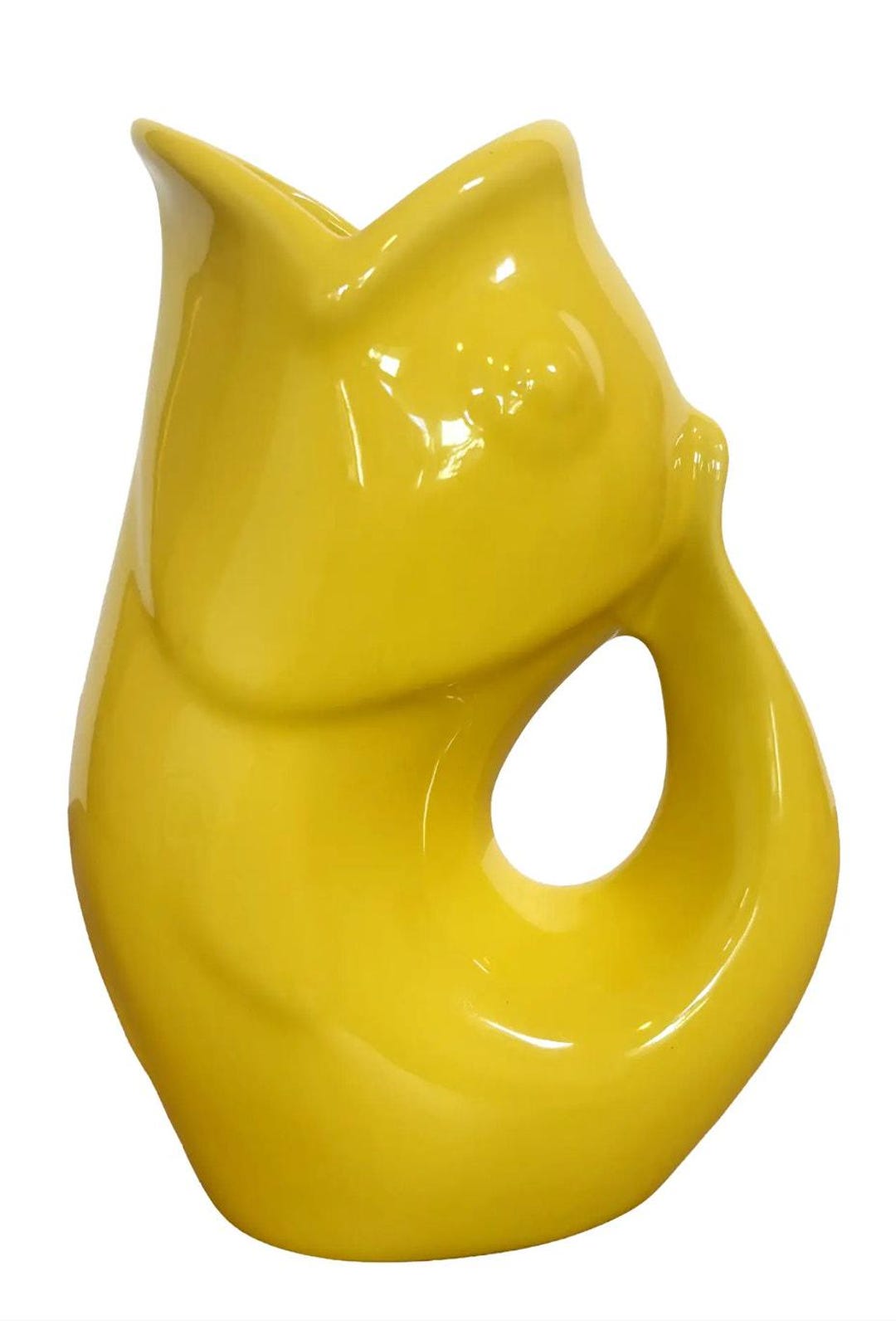 Yellow Fish Color Pot Yellow Gurglepot Fish Pitcher – Coastal Ceramic Vase 2006 Whimsical ...