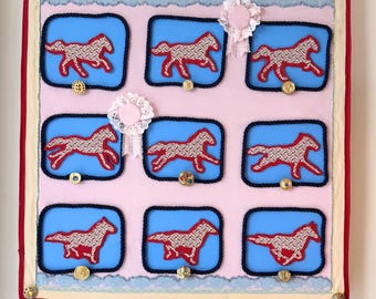 Galloping Horses Fiber Art – Upcycled Textile Embroidery on Canvas (24x24)
