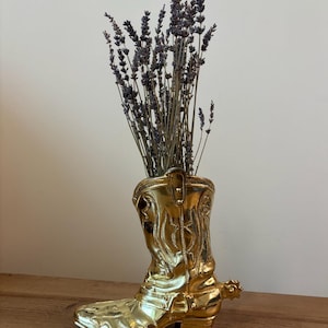 Vintage Brass Cowboy Boot Vase - Western Decor Planter - Cowgirl Cottagecore Accent - Large Gold Boot Sculpture Retro