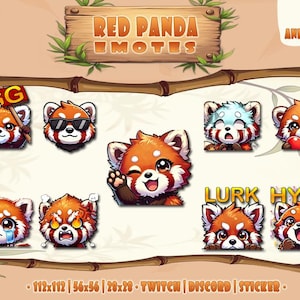 Paquete de gestos de Twitch y Discord de Red Panda | 9 Emotes lindos + 3 animados | Descarga instantánea