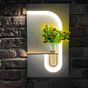Maceta de madera iluminada y luminosa para colgar en la pared, decoración decorativa para el hogar, regalo para el día de la madre
