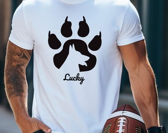 Personalized T-shirt with dog paw print and name | Gift for dog lovers | Custom dog shirt