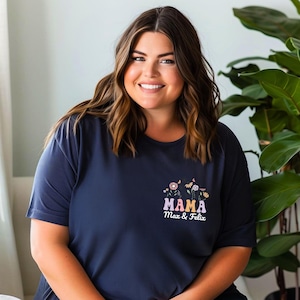 Personalized Mom T-Shirt with Flowers & Children&#39;s Names, Mother&#39;s Day Gift with Heart, Family Shirt, Gift for Women, Ladies T-Shirt