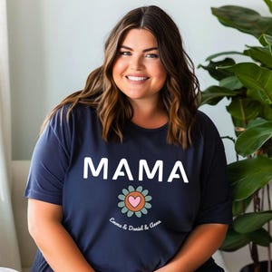 Mama T-Shirt with Name, Personalized Mother&#39;s Day Gift, Heart Flower Design, Gift for Mom from Kids, Mother Shirt