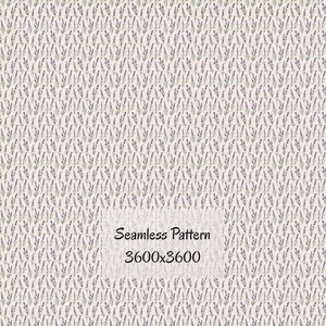 May include: A seamless pattern featuring a repeating design of lavender sprigs in shades of purple and green on a light beige background. The text "Seamless Pattern" and dimensions "3600x3600" are displayed.