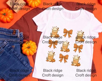 Pumpkin Spice Latte PNG: Autumn Bow Grid Clipart (Digital Download)