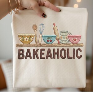 Bakeaholic PNG | Baking Shirt Design | Cute Baker Graphic | Embroidery Style Kitchen Design | Farmhouse Baking PNG