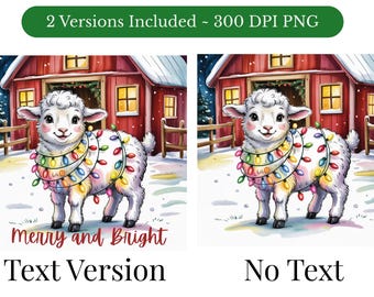 Pakiet PNG z barankiem bożonarodzeniowym: Clipart świąteczny z farmą (do pobrania cyfrowego)