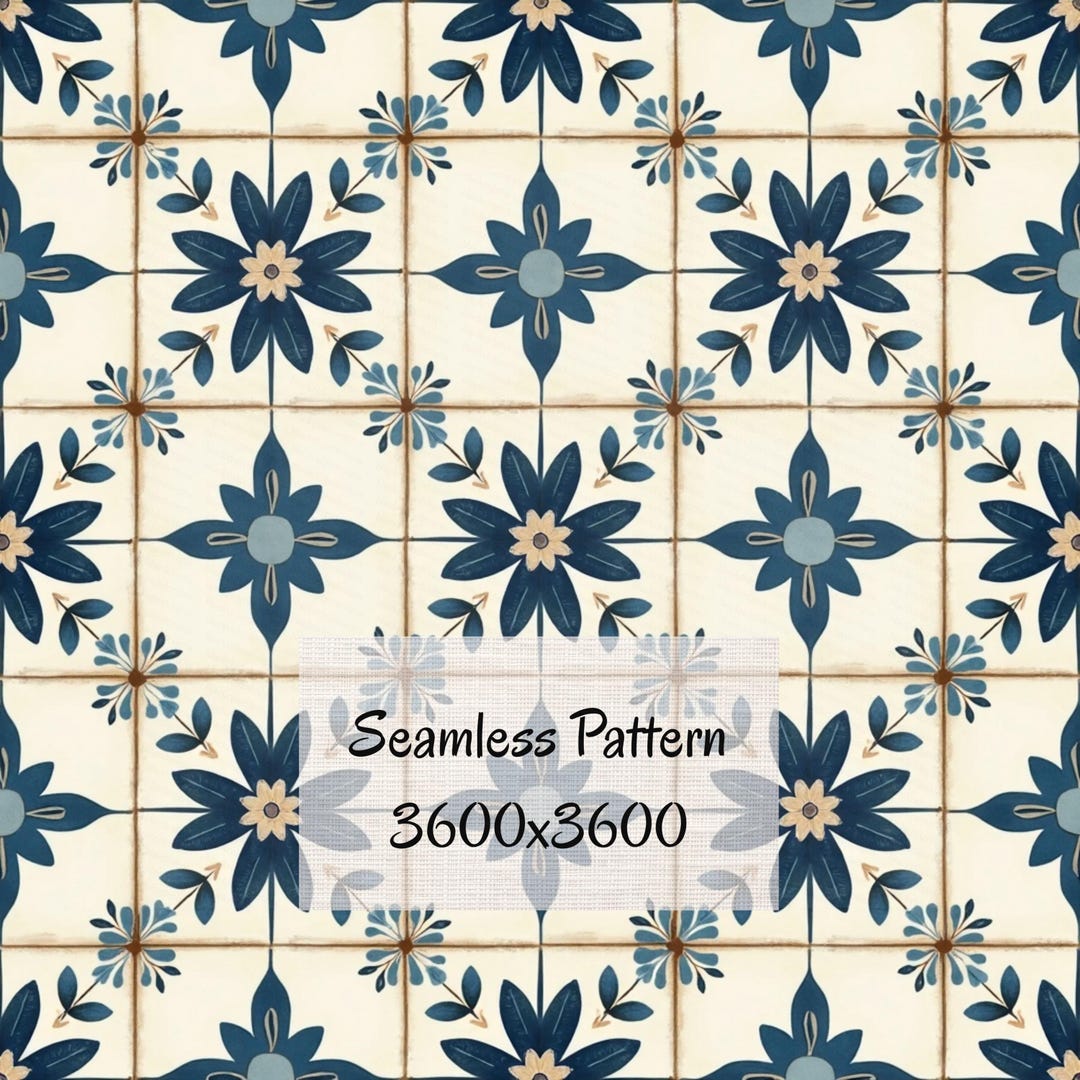 Mediterranean Blue Tile Seamless Pattern, Azulejo Ceramic Tile Digital ...