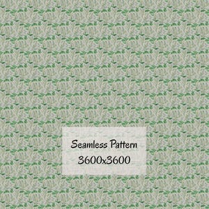Könnte beinhalten: Nahtloses Muster mit einem sich wiederholenden Design aus grünen Blättern und weißen Blüten auf hellbeigem Hintergrund. Das Bild enthält den Text "Seamless Pattern" und die Abmessungen "3600x3600".