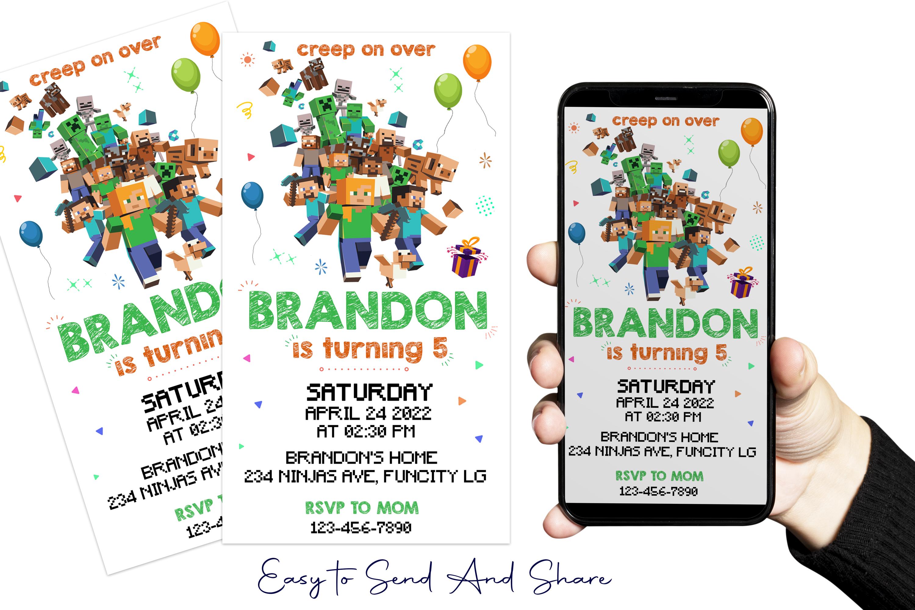 Themed Minecraft E-Invite – JPG Format (1080x1920)