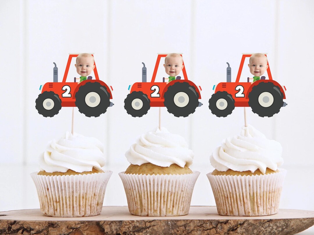 Printable TRACTOR Custom Photo Cupcake Topper, Personalised Tractor ...