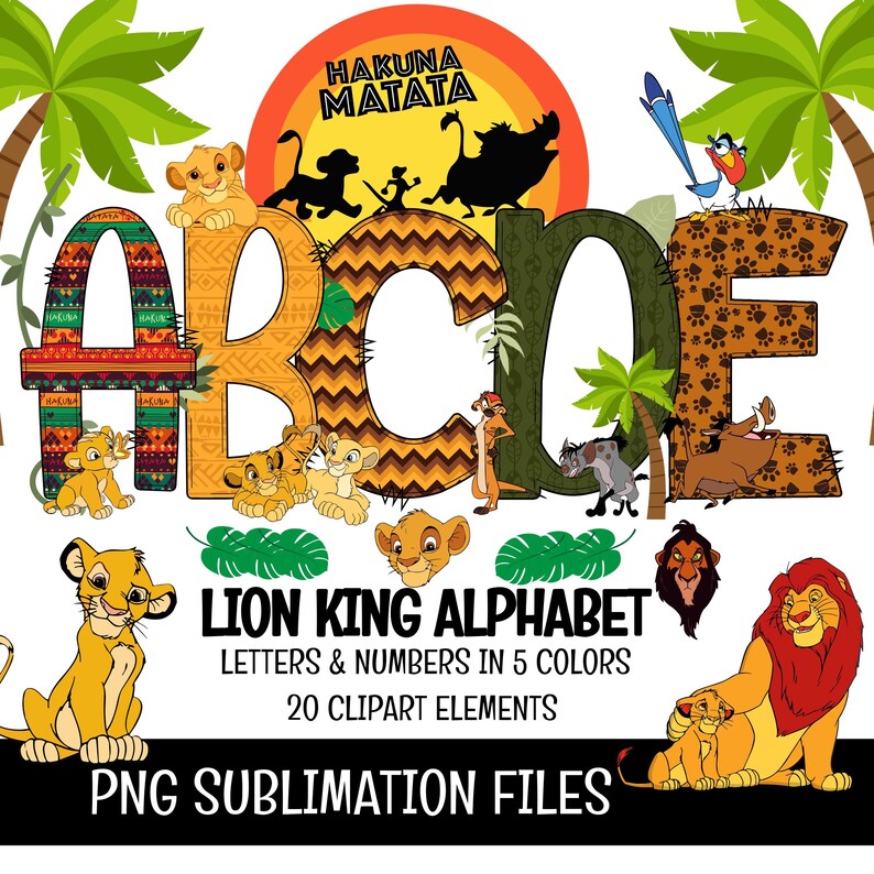 Lion King Doodle Alphabet Bundle, Simba PNG Letters, Numbers, Lion King ...