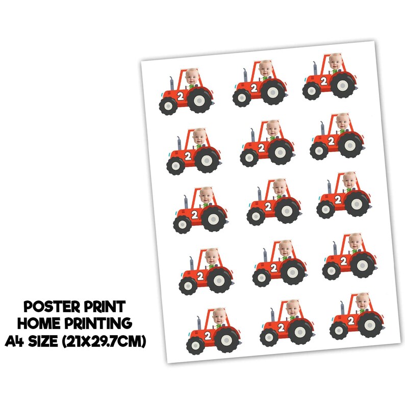 Printable TRACTOR Custom Photo Cupcake Topper, Personalised Tractor ...