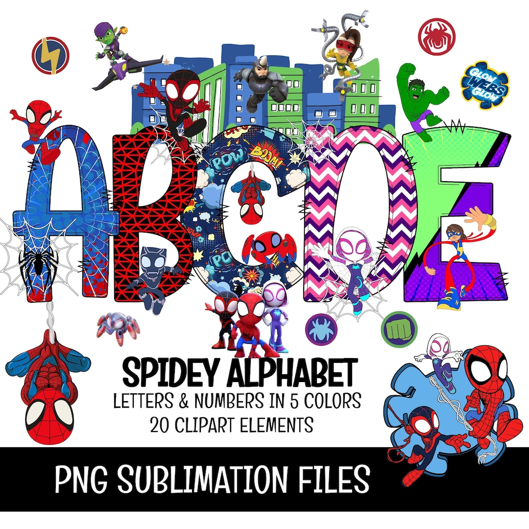 Spidey and His Amazing Friends Alphabet Bundle, Spidey PNG Letters ...