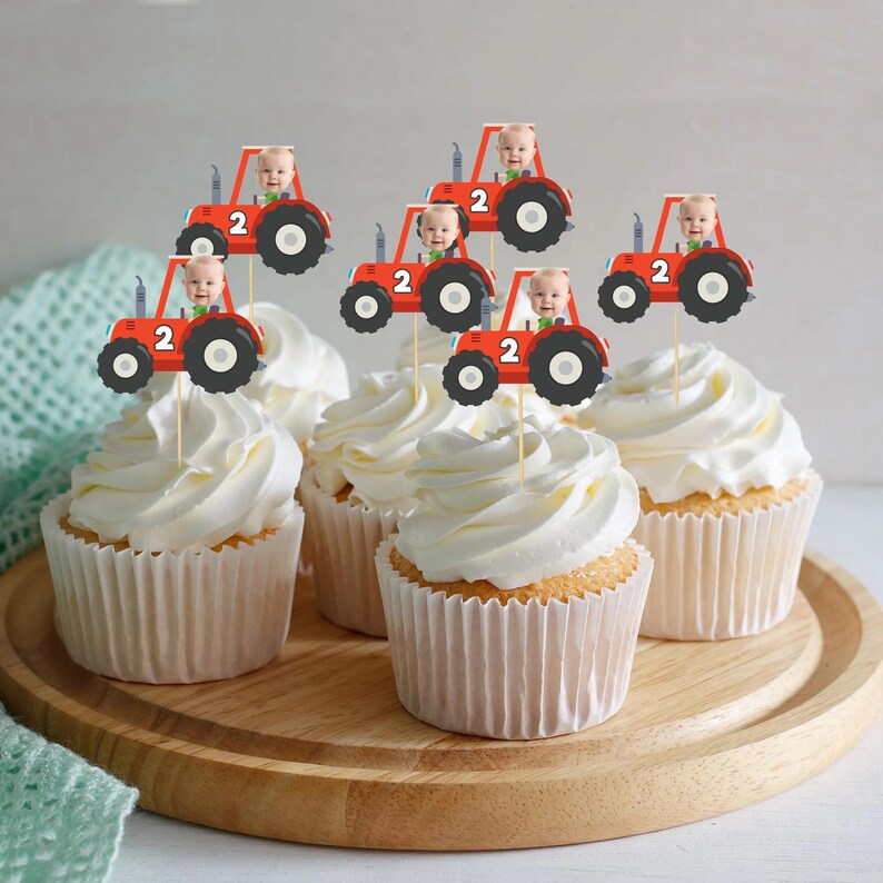 Printable TRACTOR Custom Photo Cupcake Topper, Personalised Tractor ...