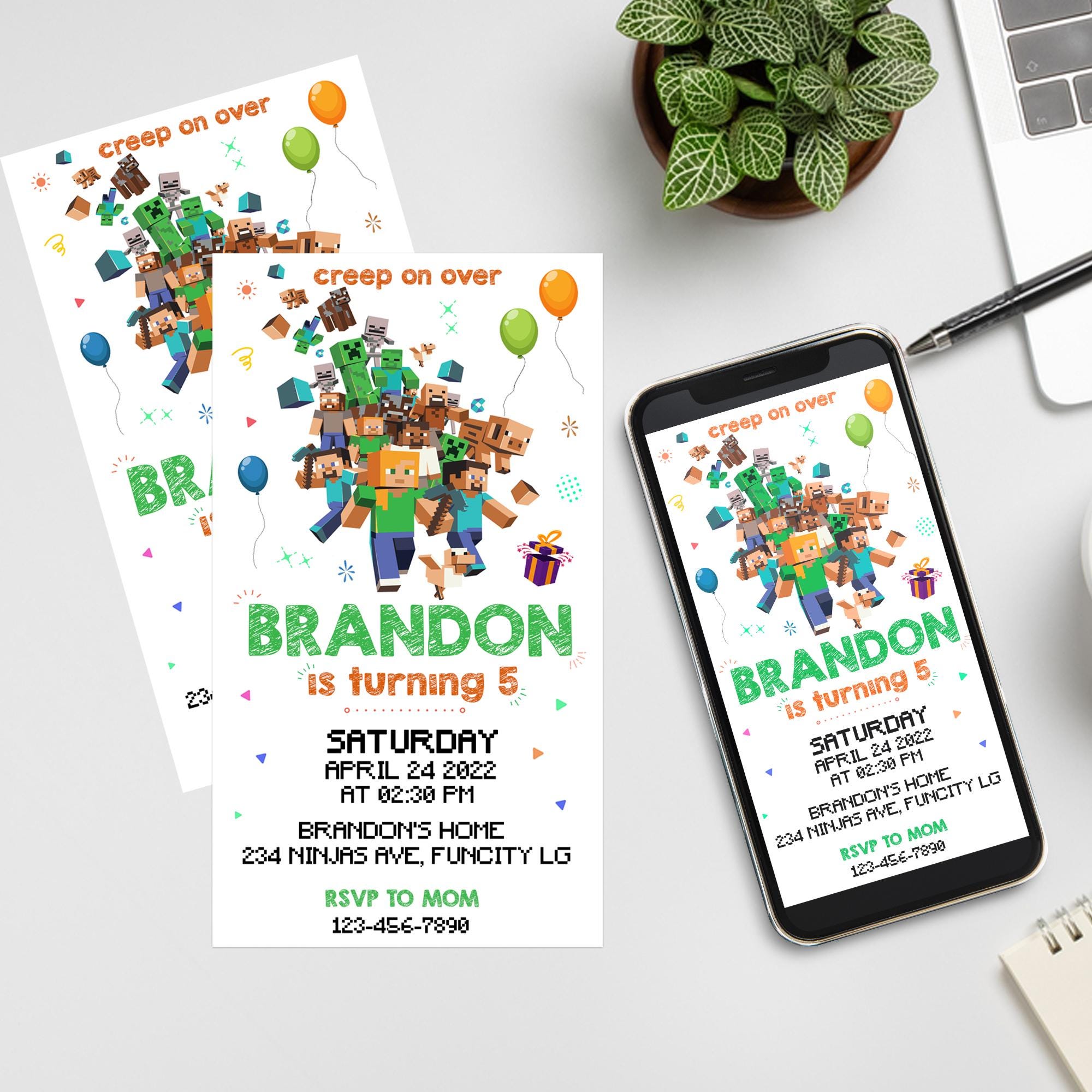 Themed Minecraft E-Invite – JPG Format (1080x1920)