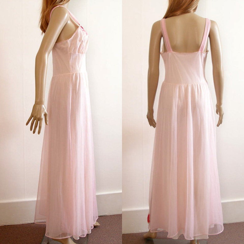 Pale Pink Long Nightgown Vintage 1950s Chiffon Lace Van Raalte Nightgown Lingerie Small