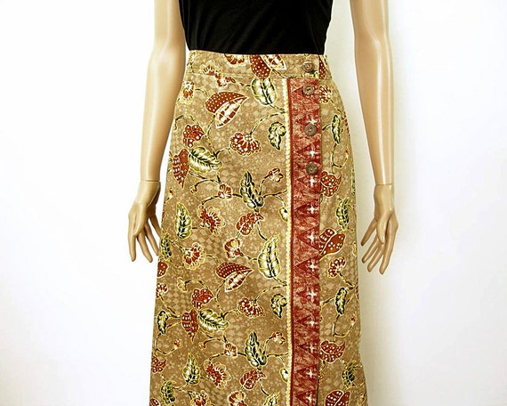 Woodland Florals Skirt Vintage 1980s Mock Wrap Unw