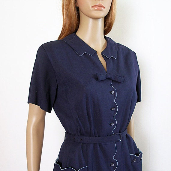 navy blue shirtwaist dress