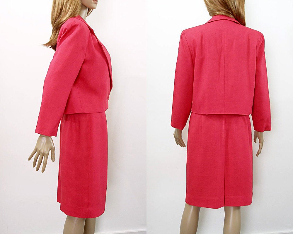 Bright Rose Pink Skirt Suit Vintage 1970s Handmade High Waist - Etsy