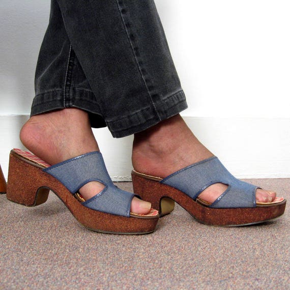 Platform Slide Sandals Vintage 1960s Red White Bl