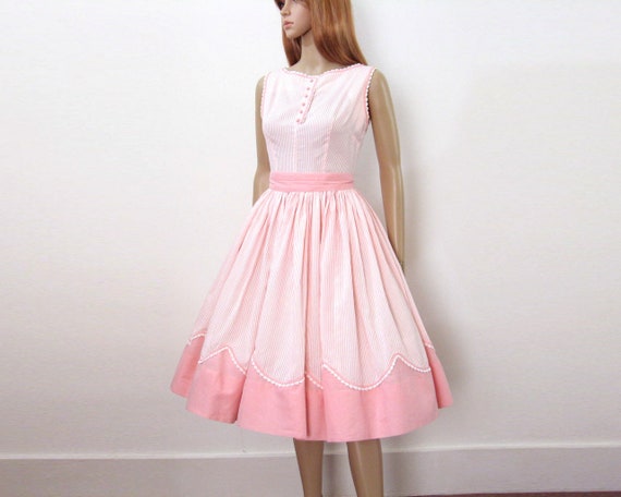 pink and white striped skirt