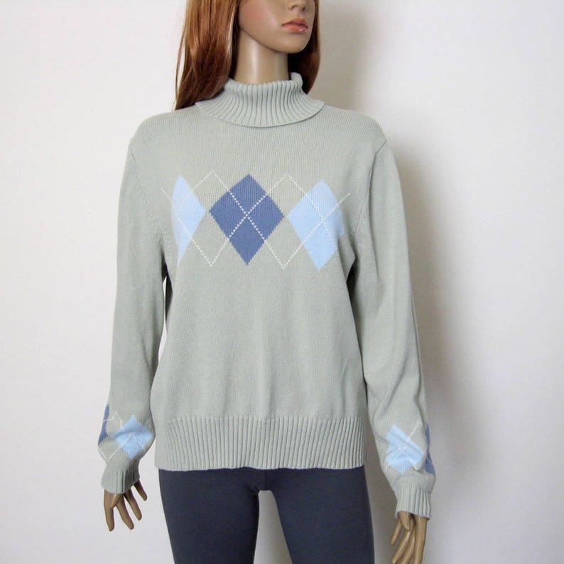 Pale Green Argyle Turtleneck Sweater 1980s Vintage Soft | Etsy