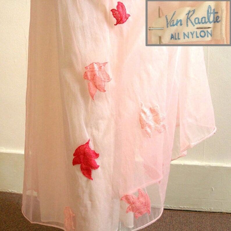 Pale Pink Long Nightgown Vintage 1950s Chiffon Lace Van Raalte Nightgown Lingerie Small