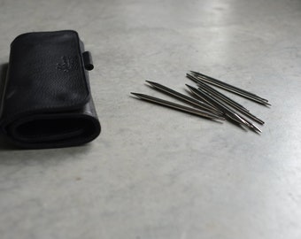 Black Leather Best of Case, Leather case for interchangeable needle kit, Knitting needle case