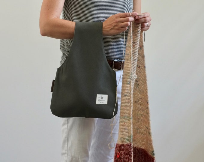 Project Bag, Medium knitting bag in green, Knitting on the go bag, Yarn bag, Green bag