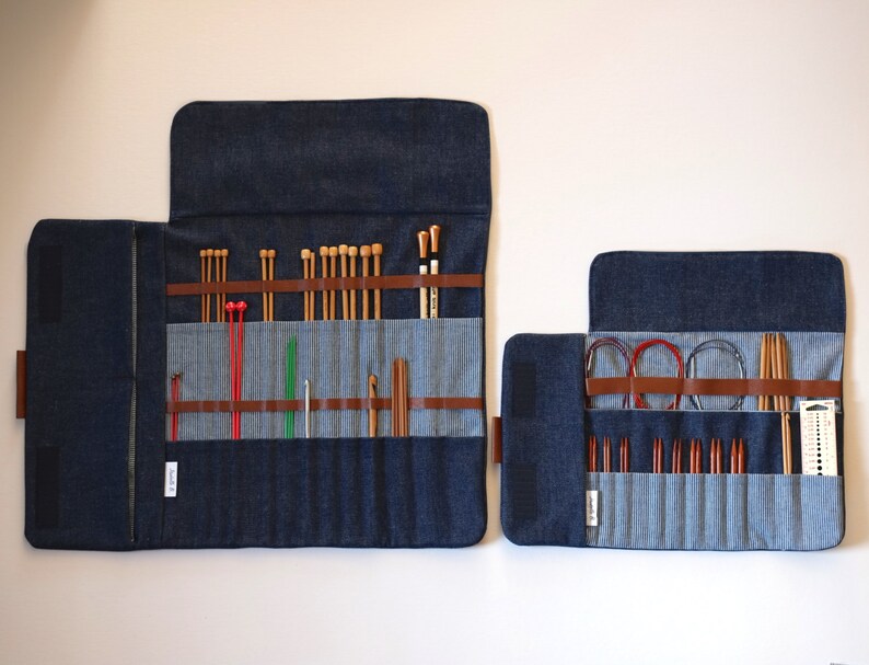 Knitting needle case Circular needle case Dark Blue denim Etsy
