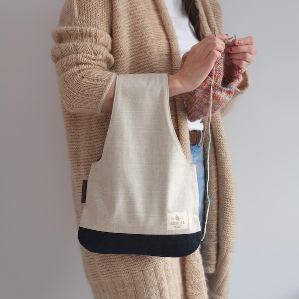Garn Tasche, Strick Tasche, Geschenk für eine Strickerin, Leinen Armband