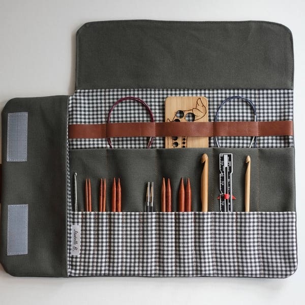 Knitting Needle case in Khaki, Interchangeable needle case, Best of Case in Khaki, Crochet case, Needle organizer