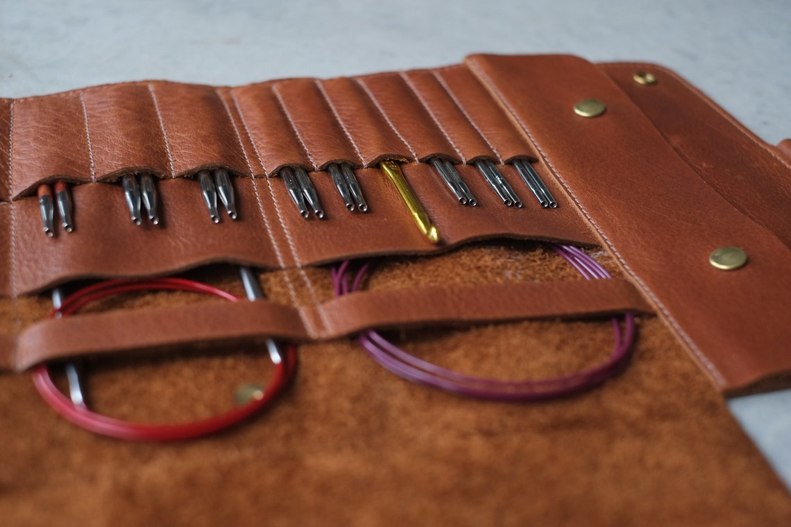 Brown leather needle case Case for interchangeable needle Etsy