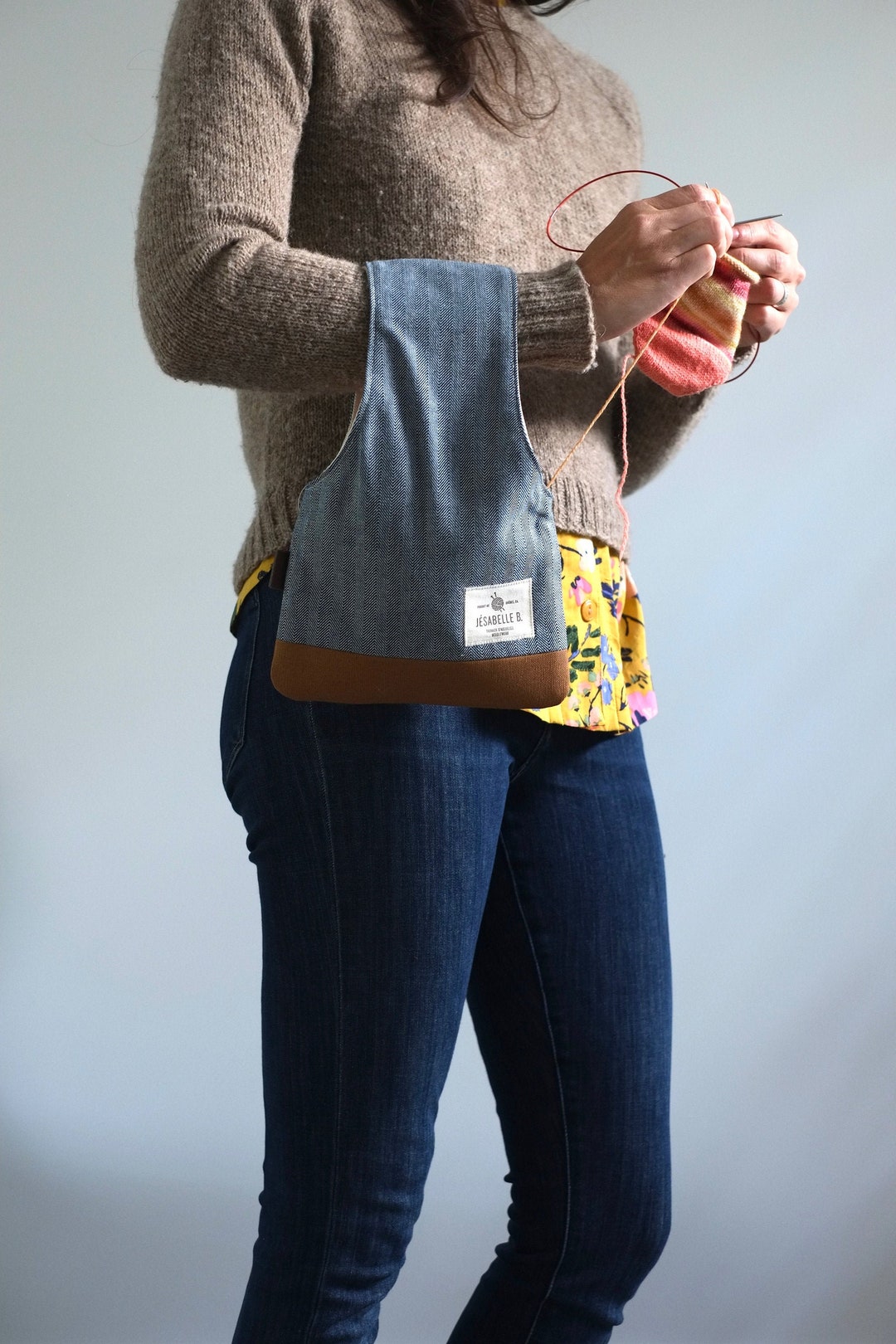 Small Knitting Bag With Chevron Knitting Pouch Crochet Bag Etsy