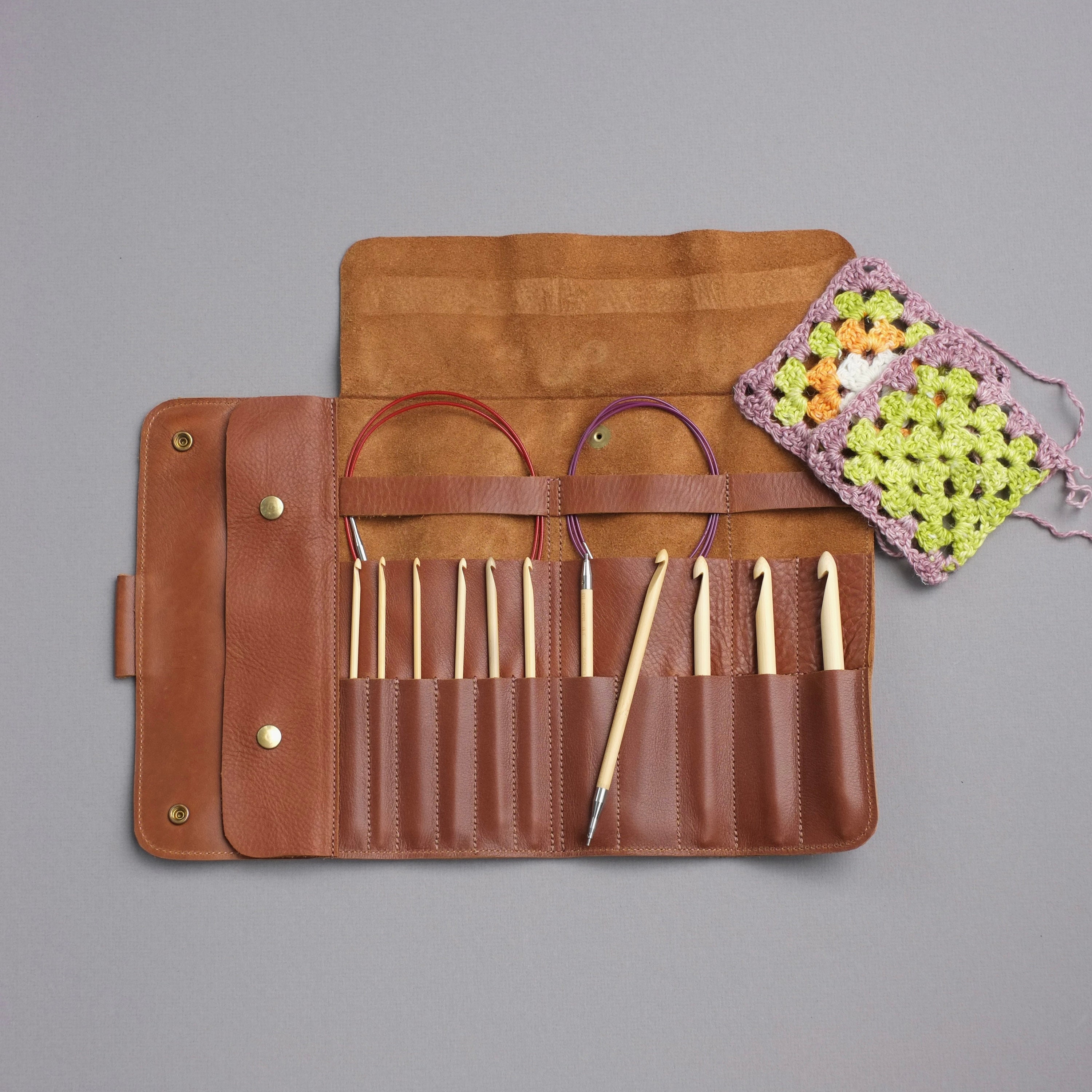 Leather Knitting Needle Case - Brown – gather here online