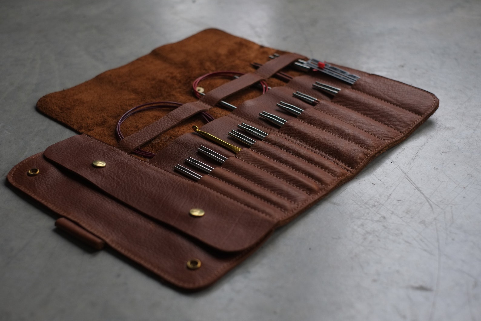 Brown leather needle case Case for interchangeable needle Etsy