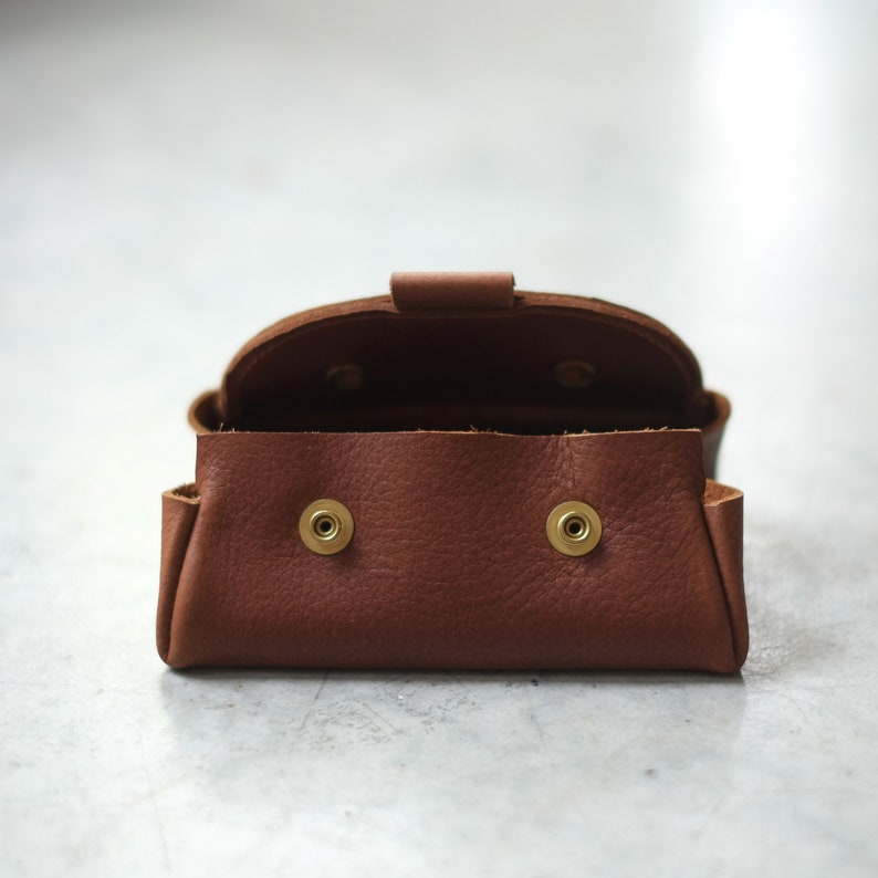 Mini case, Brown Leather notion case, knitting accessory case image 3