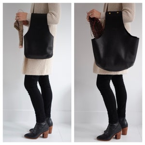 Black Leather knitting bag, Medium Leather knitting wristlet in black, Yarn bag in black leather, On the go arm bag image 6