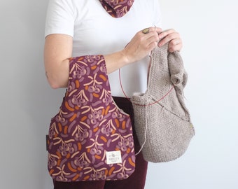 Medium knitting bag in limited edition Cotton and Steel fabric, crochet bag, walk and knit bag