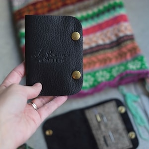 Black Leather Needle Book, Darning Needle Storage Case with felt image 5