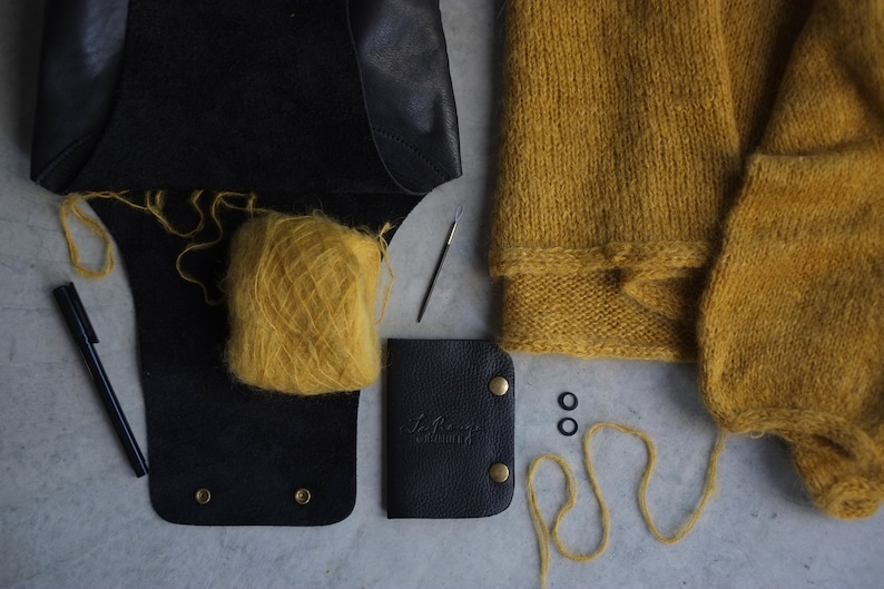 Black Leather Needle Book, Darning Needle Storage Case with felt image 8