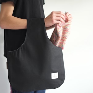 Large black project bag, Black knitting bag