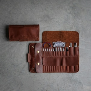 Shorties Brown leather case, Interchangeable short needle case in leather, all-in-one chiaogoo short needle case image 6