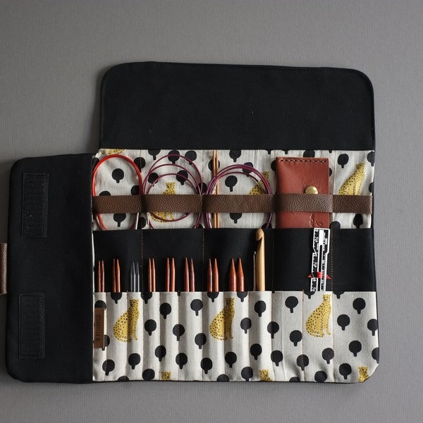 Case for interchangeable knitting needles, Best of case with cheetahs, Black needle case