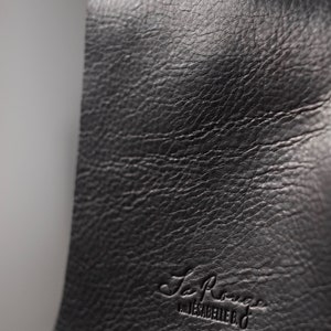 Black Leather knitting bag, Medium Leather knitting wristlet in black, Yarn bag in black leather, On the go arm bag image 7