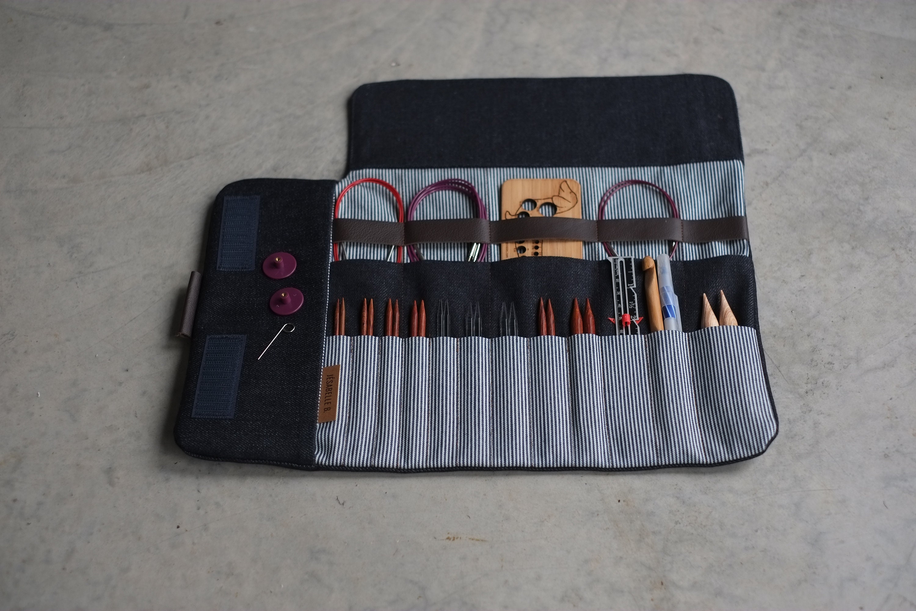 Knitting needle case Circular needle case Dark Blue denim Etsy