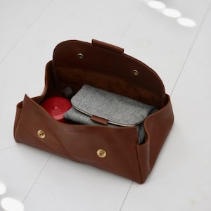 Leather Big Brother case Leather notion case Black leather case for knitting accessories leather pencil case